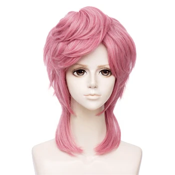 

VICWIG Pink Cosplay for Men Synthetic Wigs Party Side Bangs High Tempreture Wire Wavy Fake Hair
