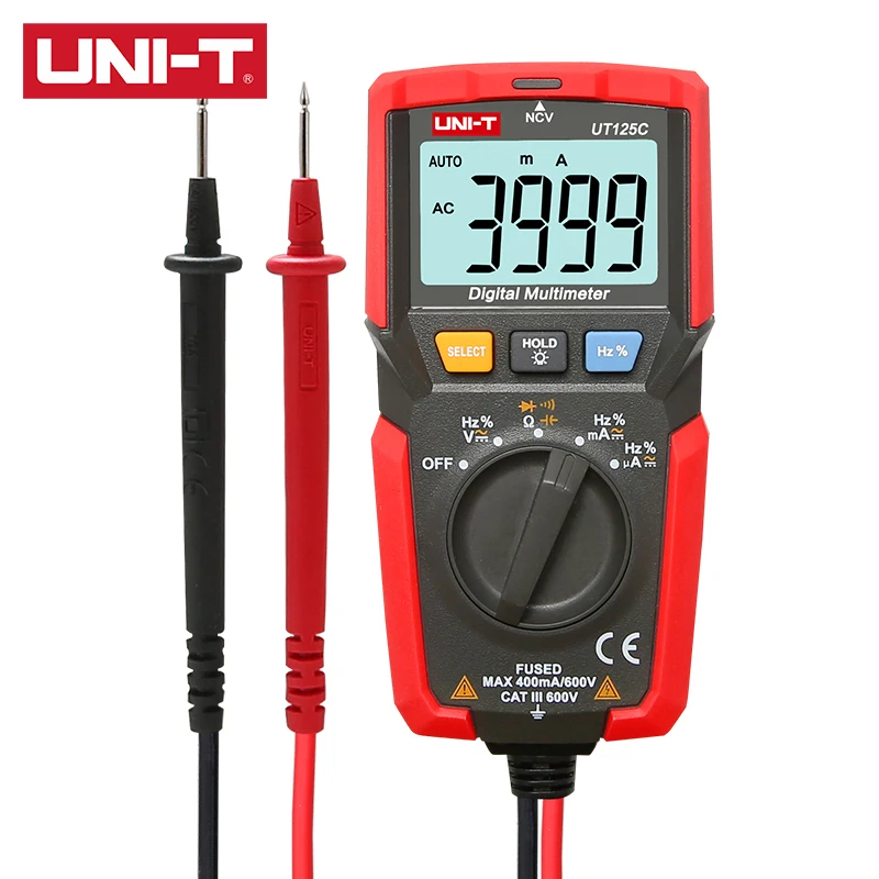 UNI T карманный цифровой мультиметр UT125C 600V DC/AC измерение напряжения 400mA Измерение