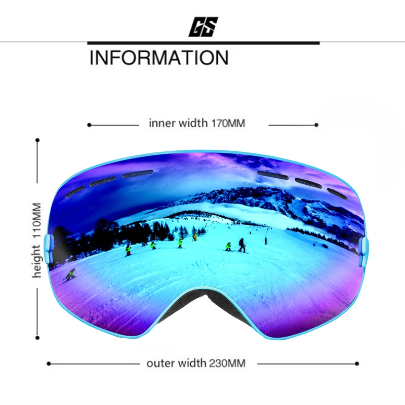 GSOU снежные лыжные очки, противотуманные, водонепроницаемые, тип гриппа, двухслойные лыжные очки для мужчин и женщин, сноубординг, теплые лыжные очки