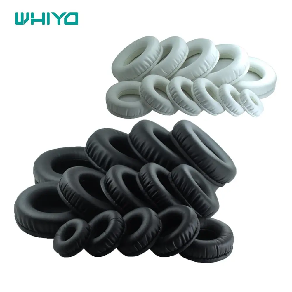 

WHIYO 1 pair of Black & White Universal Pu leather Ear Pads Earpads Earmuff Cushion Replacement for All size Round Headphones
