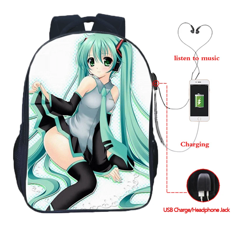 5 Лидер продаж Высокое качество VOCALOID Hatsune Miku usb зарядка модный рюкзак для путешествия рюкзак для учеников, мальчиков и девочек школьная сумка - Цвет: 5