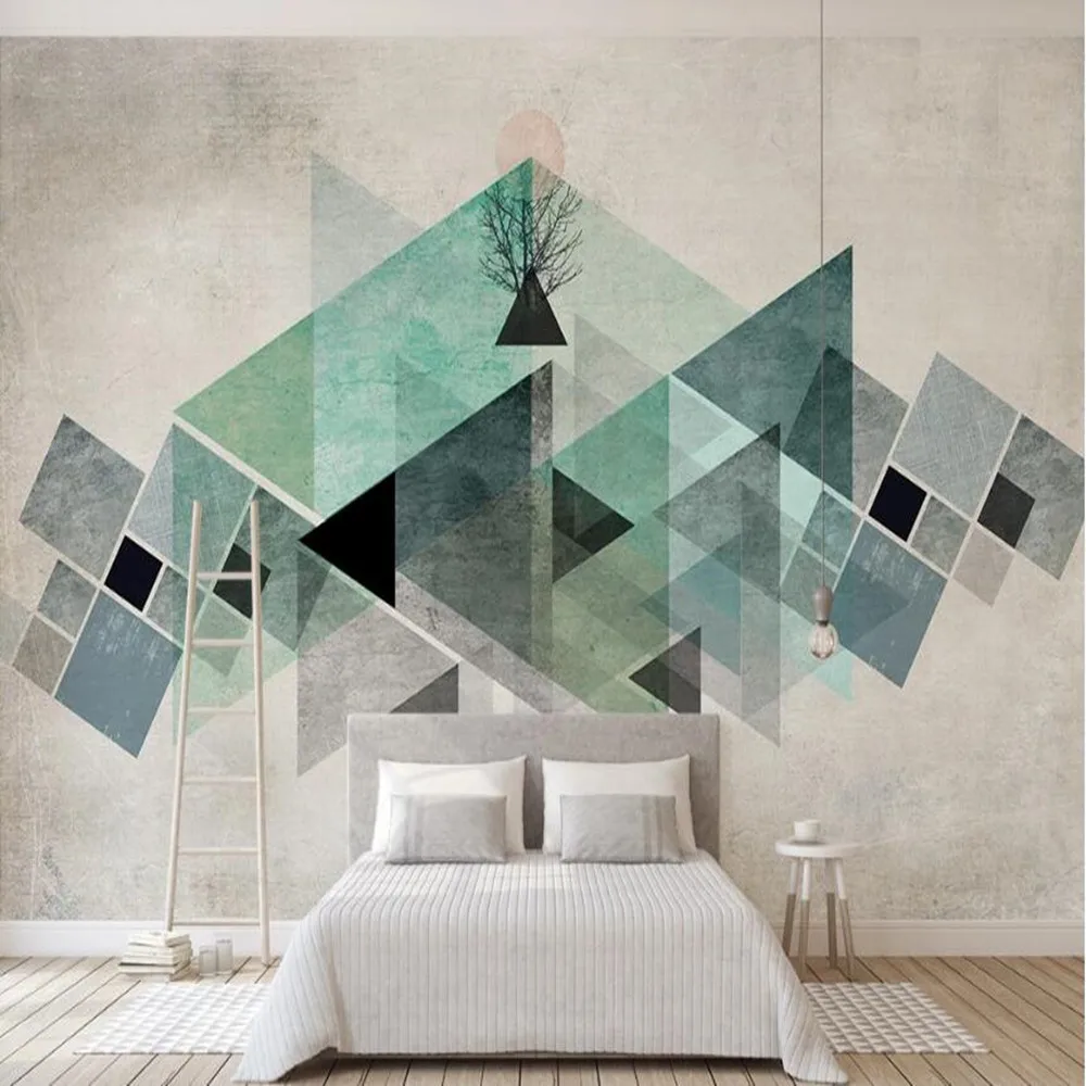 

milofi custom large mural wallpaper 3D minimalist retro geometric triangle color block background wallpaper mural