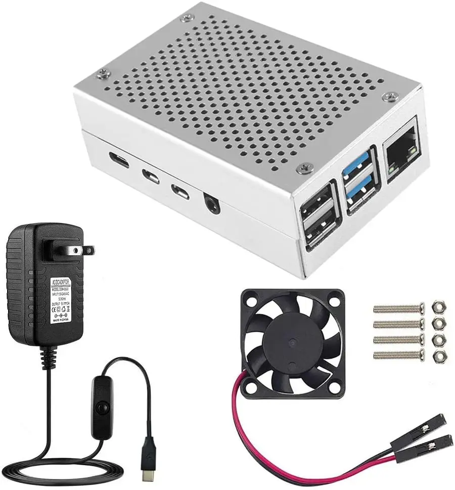 

Raspberry Pi 4 Case with Fan,Aluminum Metal Case,On/Off Switch 5V 3A USB-C Power Supply for Raspberry Pi 4 Model B