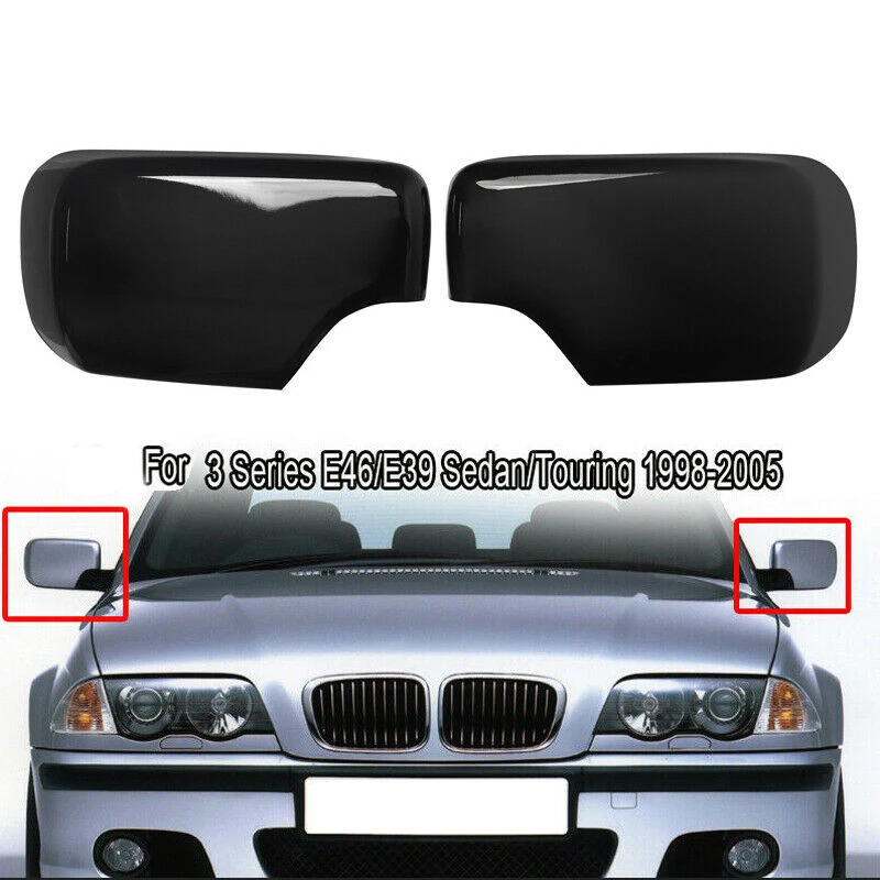 Pair Rear View Mirror Covers Side Mirror Caps For Bmw E46 9 3 5 Series 1998 05 Gloss Black Mirror Covers Aliexpress