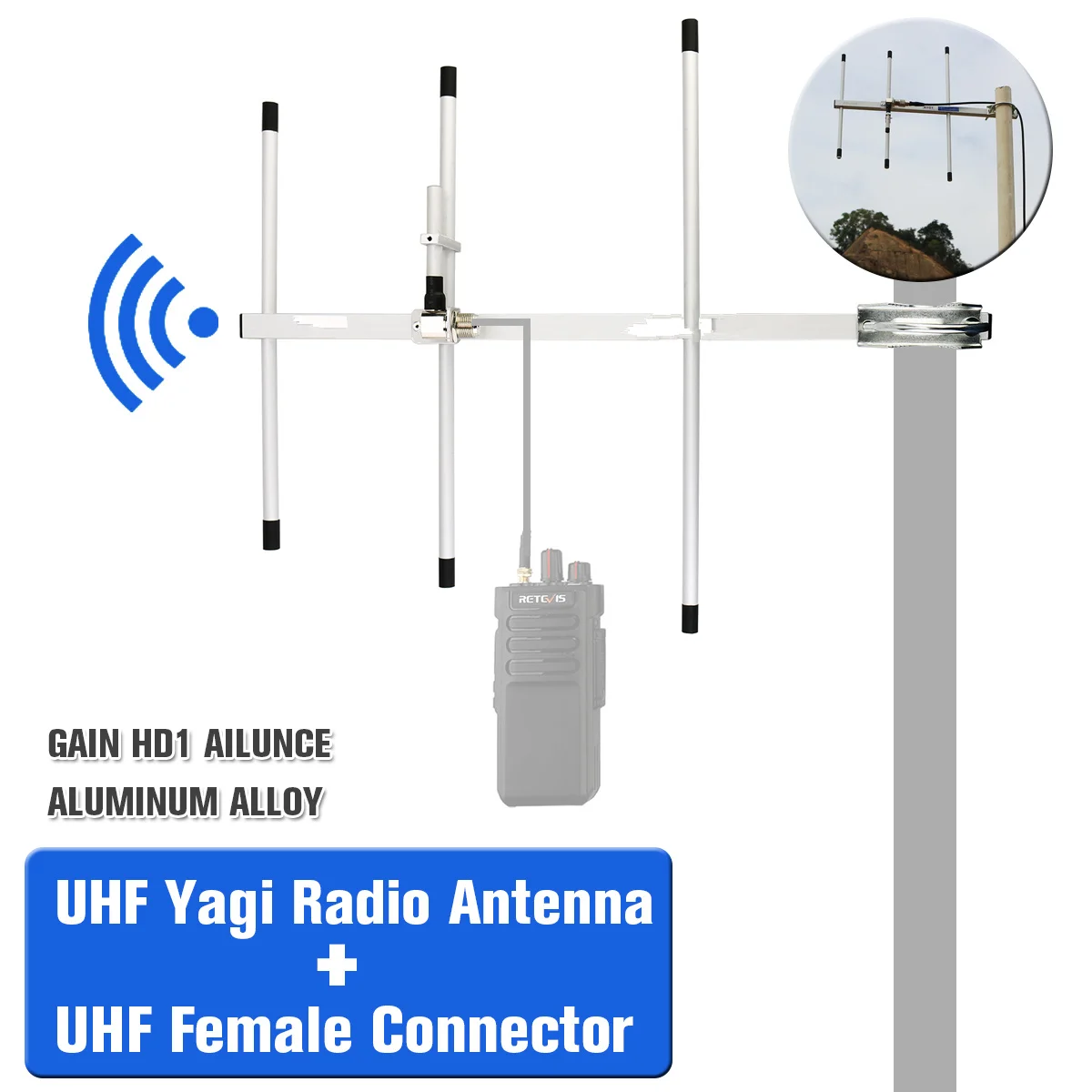 Высокая усиление HD1 алюминиевый сплав UHF Yagi радио антенна+ разъем UHF Разъем сильный сигнал наружная телевизионная антенна