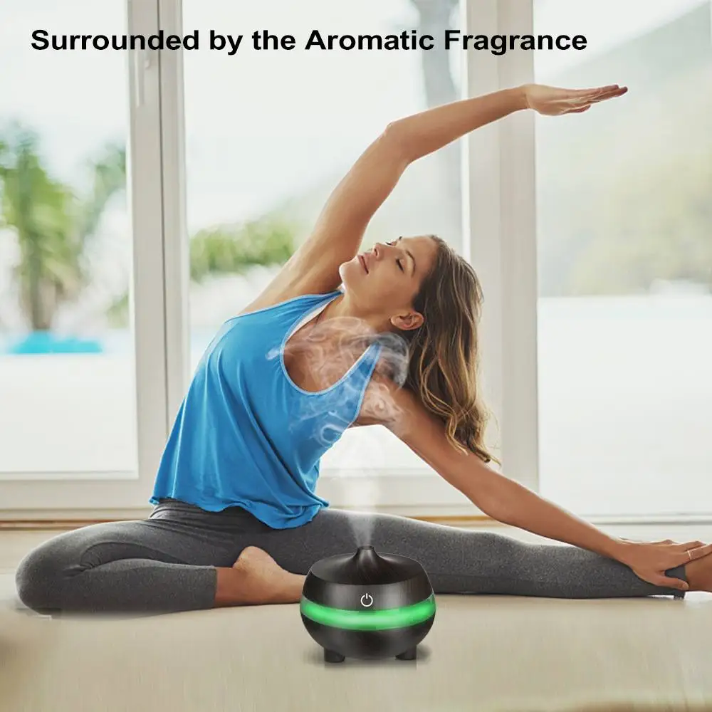 Mini Wood Grain 300ml Ultrasonic Air Humidifier USB Car Essential Oil Diffuser With 7 Changing Led Lights For Home Office