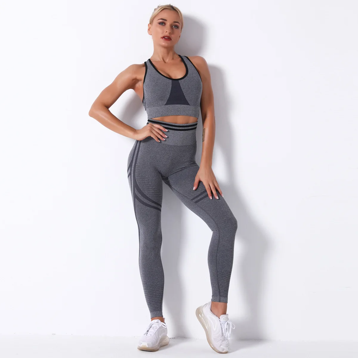 

Two Piece Yoga Set Women Seamless High Impact Bra+Pants 2PCS Sets Sports Fitness Suit Running Breathable Set Workout Clothes