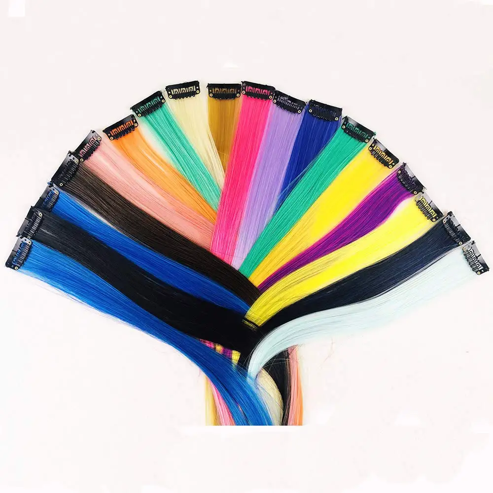 AIYEE Hair Extensions Pure RainBow Hairpiece Clip In Hair Piece Synthetic Long Straight Ombre Pink Red Rainbow Hair Piece