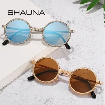 

SHAUNA Vintage Punk Sunglasses Women Retro Metal Round Sun Glasses Men UV400