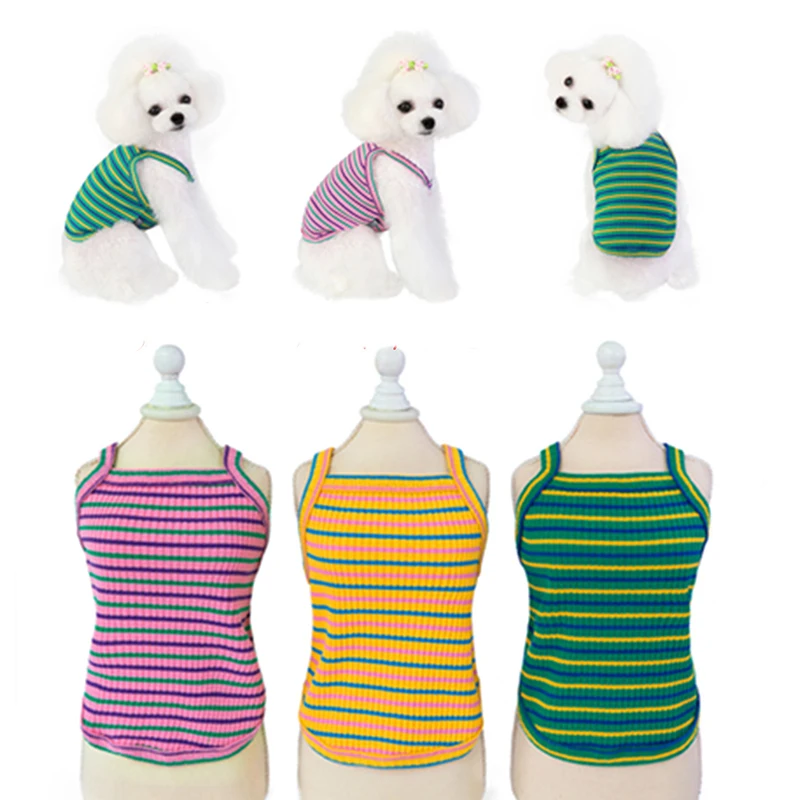 

Dog Clothes Spring Summer Stripes Color Bars Stripes Classic Cute Fashion Pet Supplies Cottton Soft Camisole For Bulldog Pug