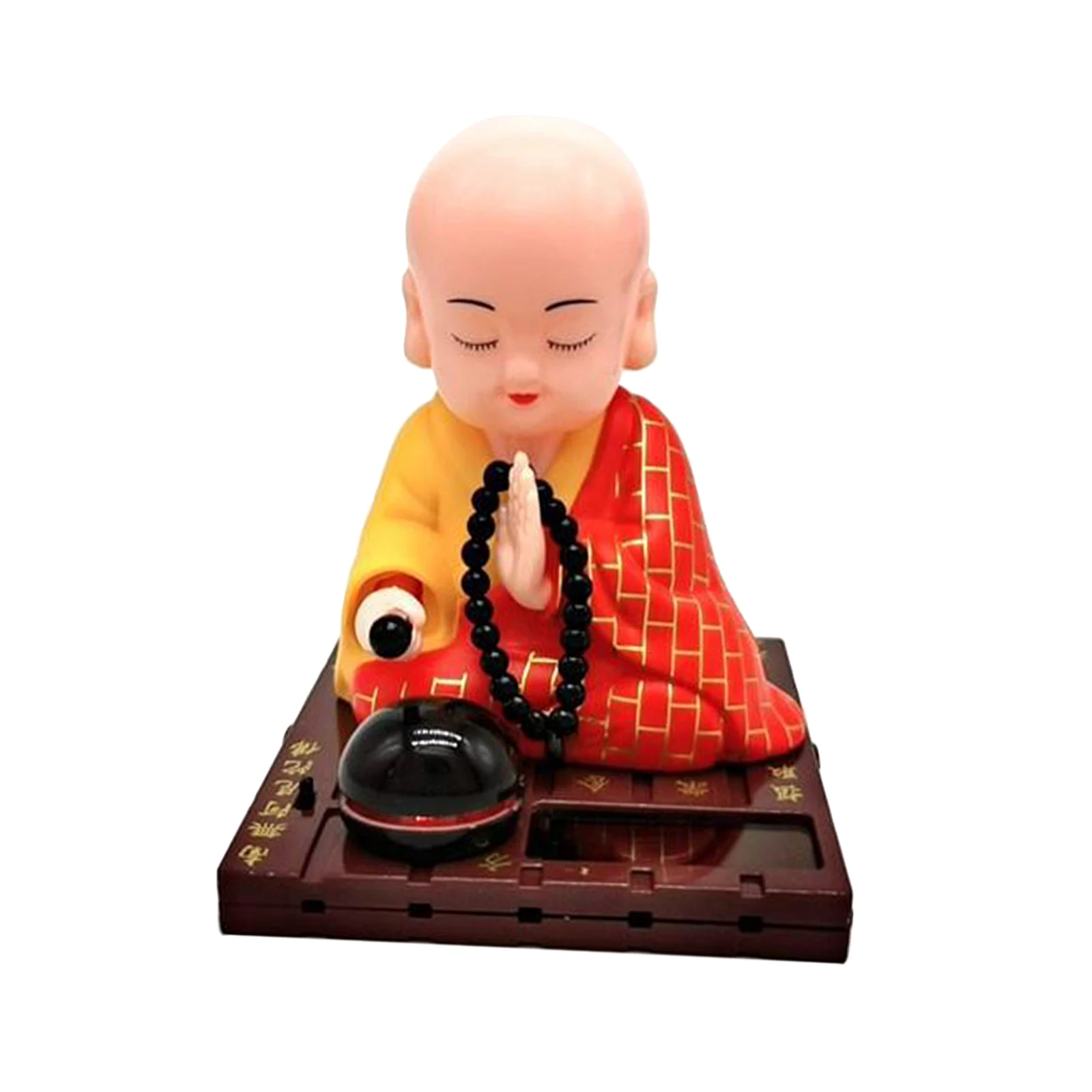 Solar Power Dancing Toy Buddhist Monk Nodding Head Toy Car Decoration Yellow