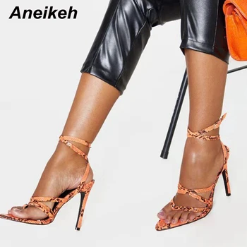 

Aneikeh 2020 Women Shoes Pointed end Peep Toe Thin High Heels Sandals Summer Party Dress Shoes Cross Strap Ankle Buckle Sandals