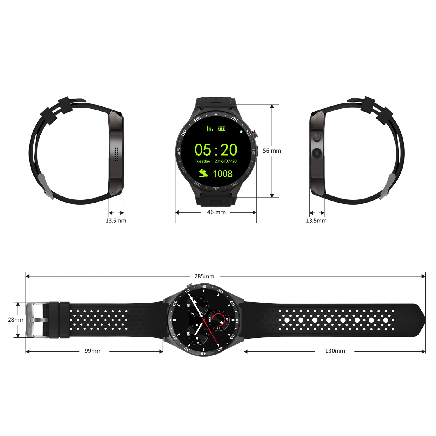  KW88 Smart Watch 512 RAM 4GB ROM Men Wristwatch Android 5.1 Bluetooth 4.0 WIFI 3G Smartwatch Suppor