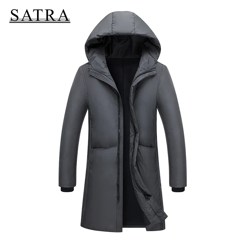 

SATRA 2021 New Arrival Men 80% white duck down hooded jackets ,Men's Winter Thick Warm Hooded Long Parka Overcoat Down Jackets