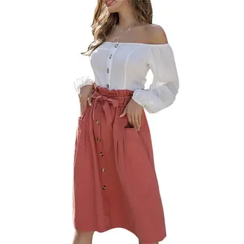 

Sexy Off The Shoulder Tops Spring Summer New Single-breasted T Shirt Puff Sleeve Women Tops Blouse Long Sleeve Shirt Women