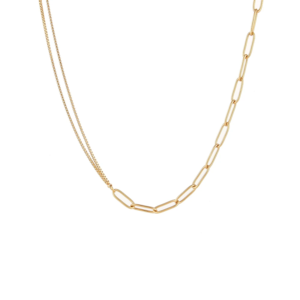 14K Gold Asymmetrical Paperclip Necklace