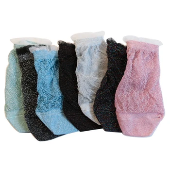 

Summer Crystal Silk Lace Socks Women Mesh Glitter Socks Transparent Shiny Elastic Short Socks