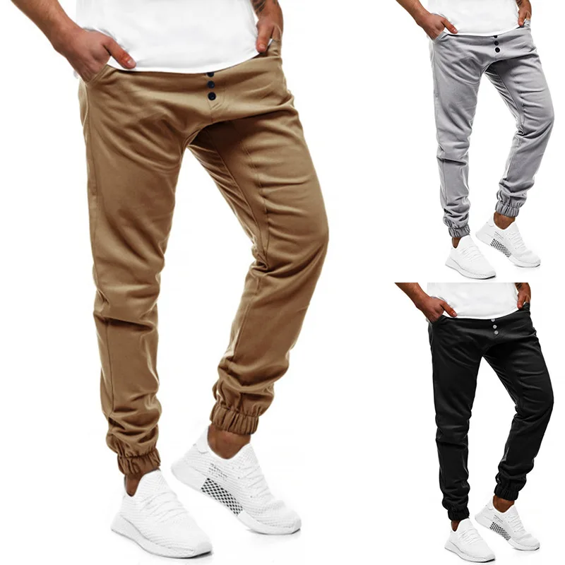 

2019 Ouma Autumn And Winter New Style Men Solid Color Button Design Closing Foot Gymnastic Pants K51