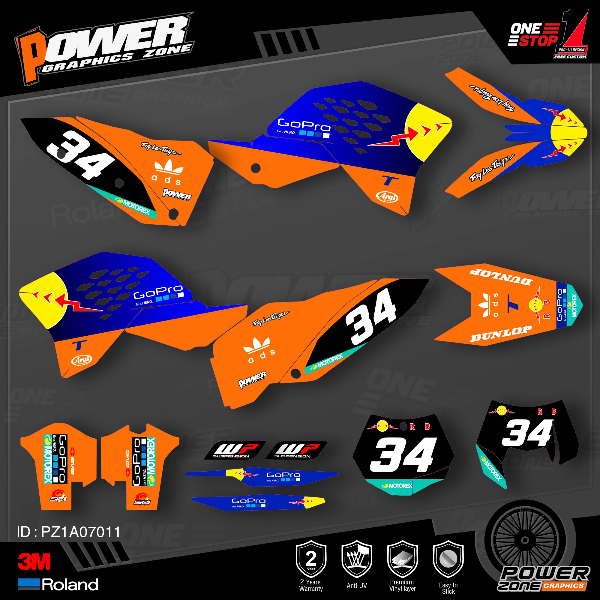 PowerZone Custom Team Graphics деколи для фона 3 м Набор наклеек KTM SX SXF MX 07-10 EXC XCW Enduro 08-11 125 до 500cc 11