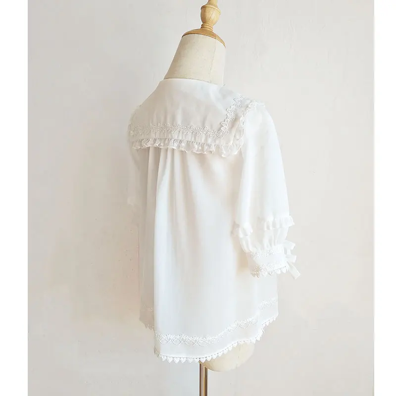 Short Sleeve Chiffon Blouse Pointed Collar Lolita