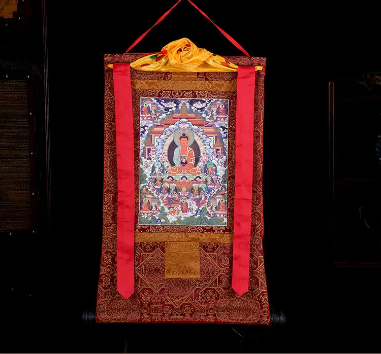 Thangka Тибетский ручной работы двухэтажный статуи Будды Thangka Висячие тибетские украшения гостиной фрески длинные 125 см