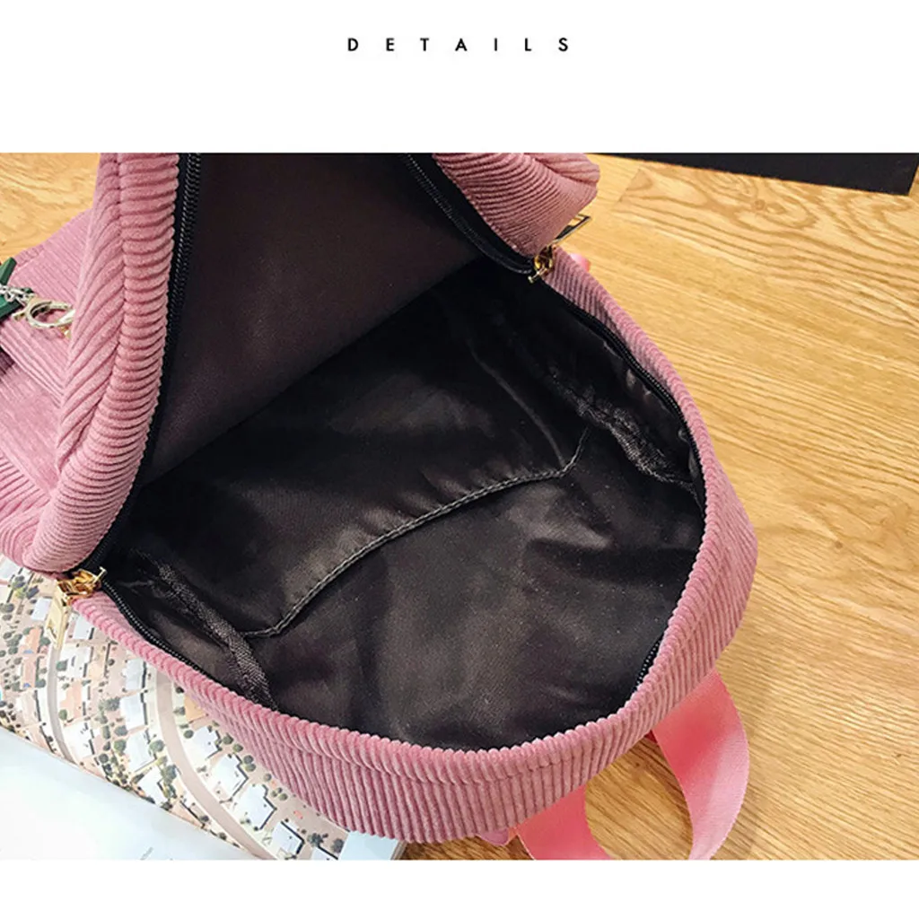  Fashion Corduroy Backpack Style Soft Fabric Female Pure Colour Student Bag School Vintage Women Str - 4000116021359