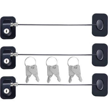 

3 Pieces Refrigerator Door Lock Adhesive Freezer Lock Child Safety Cabinet Lock File Drawer Door Lock with Keys (Black)