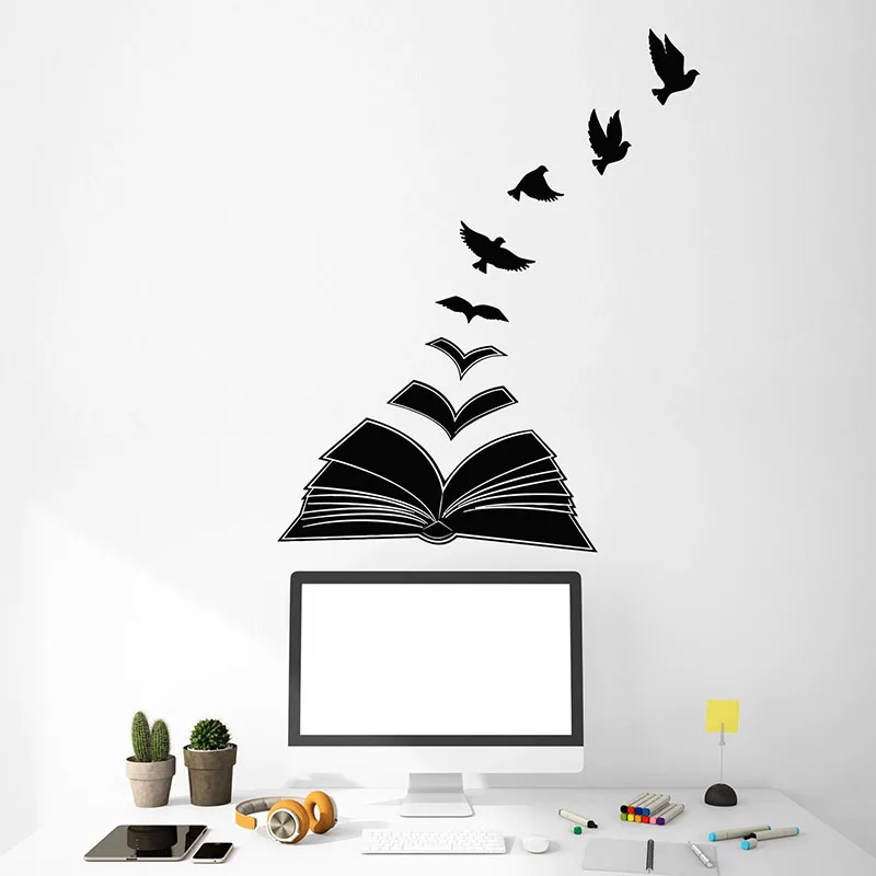 Открытая книга настенные наклейки креативные птицы Читальная комната книжный