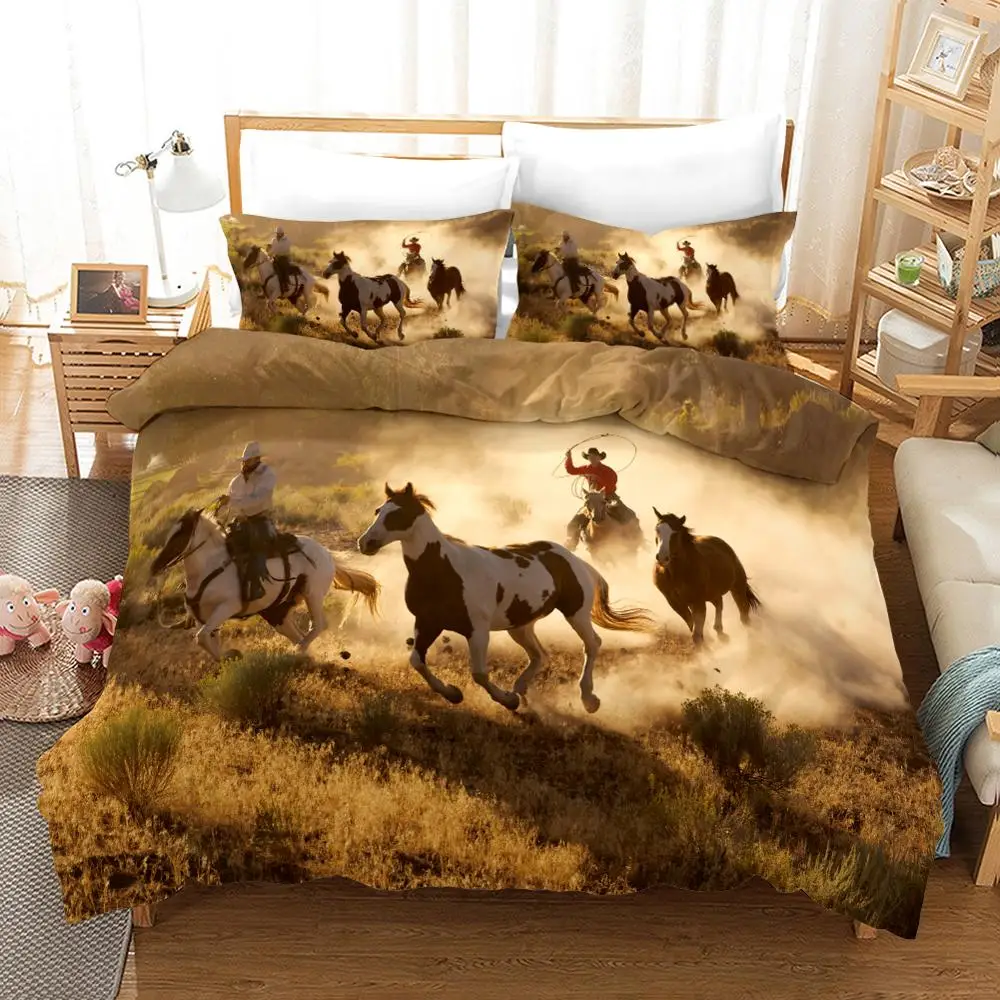 

West Cowboy Horse Gobi Desert Pattern Design Bedding Cover Set Quilt Duvet Cover Pillowcases Bed Linens Set 2-3PCS