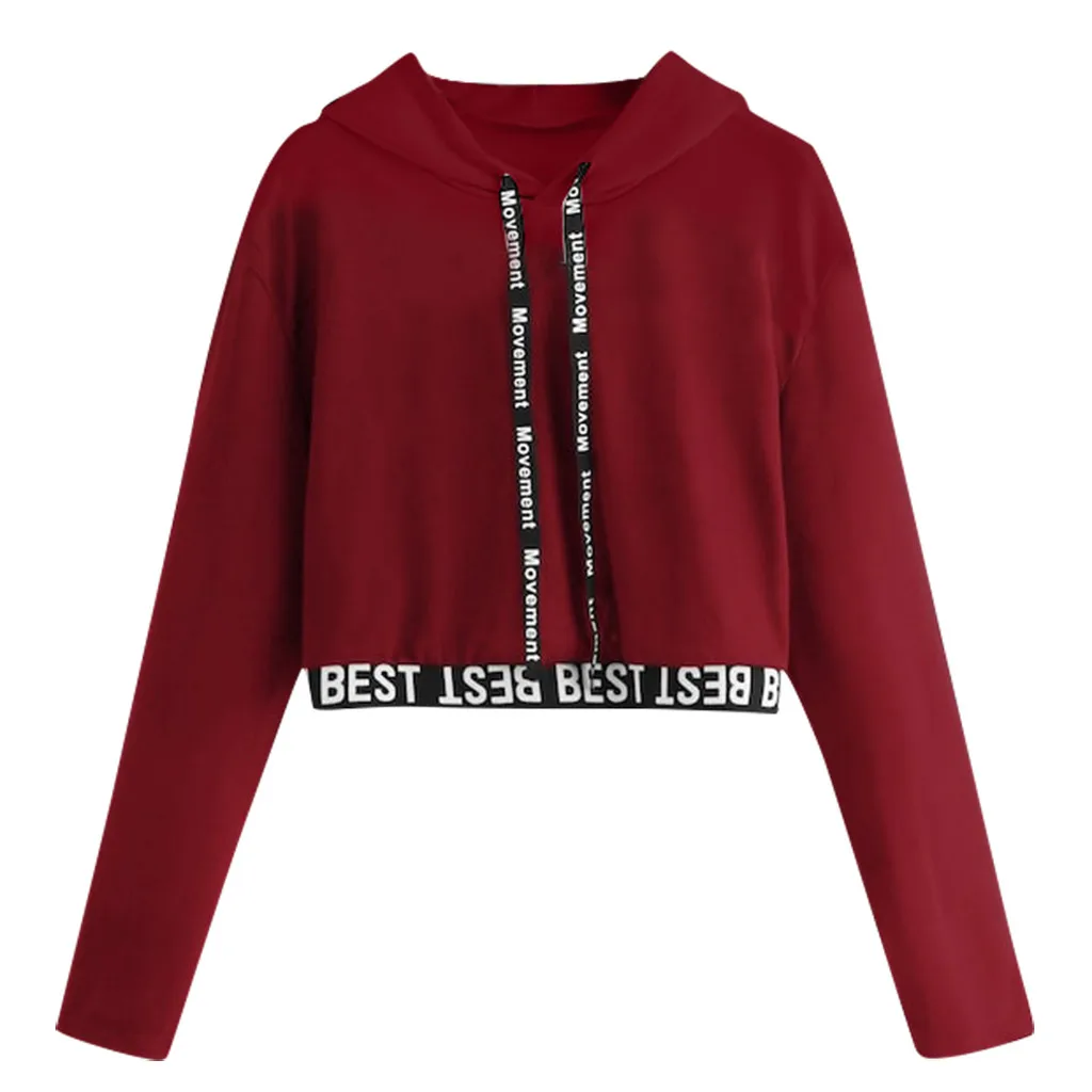 Женские буквы с длинными рукавами объединённый пуловер с капюшоном свитер короткие топы H Джемпер Пуловер Дамы Sweatershirt sudadera mujer