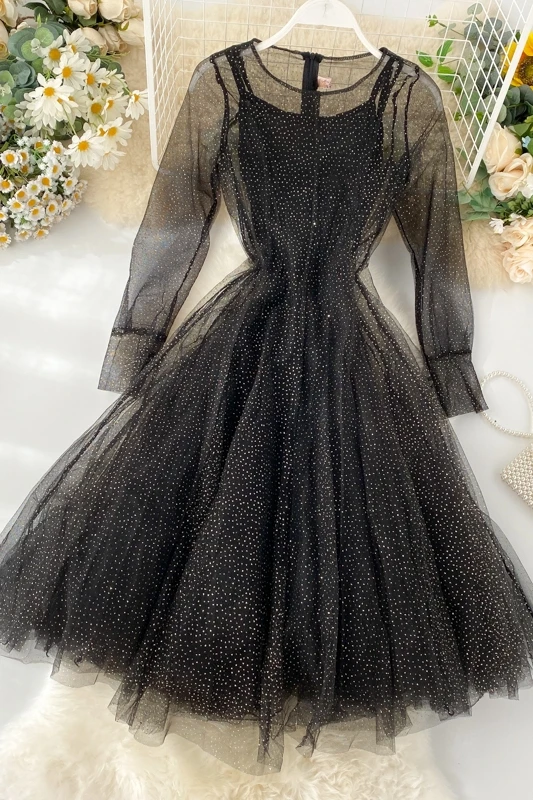 Новая мода Женская одежда осень сетчатые платья платье с длинными рукавами зимнее платье