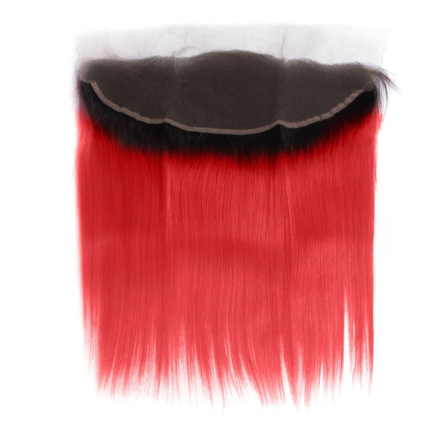 Ombre red straight bundles with frontal T1B colored human brazilian hair weave bundles hair extensions 30 inch long remy hair