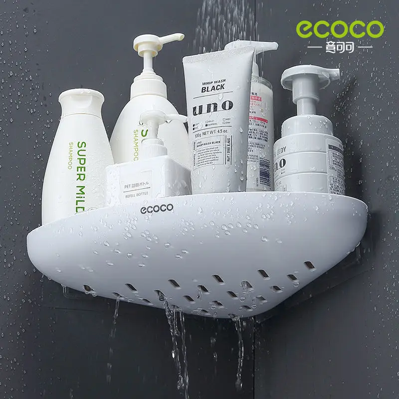 ECOCO Corner Shelf Storage Shower Shampoo Holder Basket Rack Wall Mounted Shelf Punch Free Bathroom Kithchen Accessories