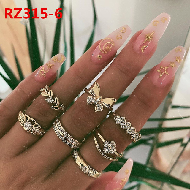 Gold Ring Set Teen Girls Matching Rings for Women Anillos Jewelry Sets Bague Femme Ringen Bohemian Heart Rings Woman