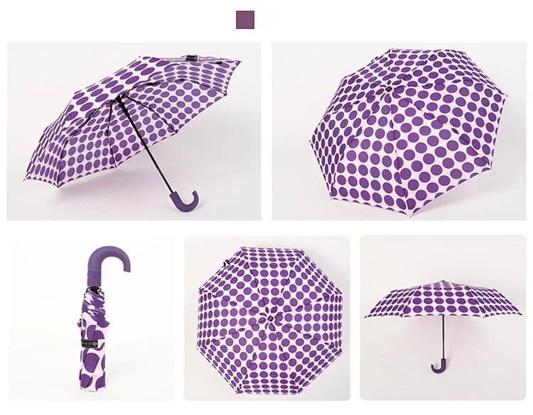Folding Umbrella Women Wave Point Dot Sun Parasol Sunny Rainy Umbrella 3-folding 8k Windproof Anti-UV Fashion Cute Umbrella Men
