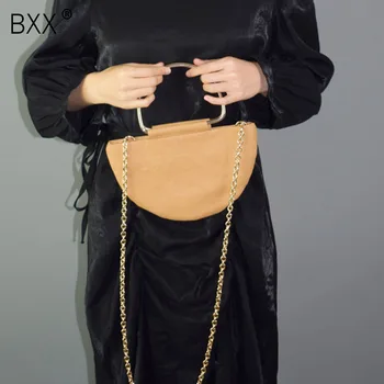 

[BXX] Paper Tote 2020 Women Kraft Paper Bag Handbag Vintage Style Solid Shoulder Bags Casual Tote Half Round Messenger Bag HE168