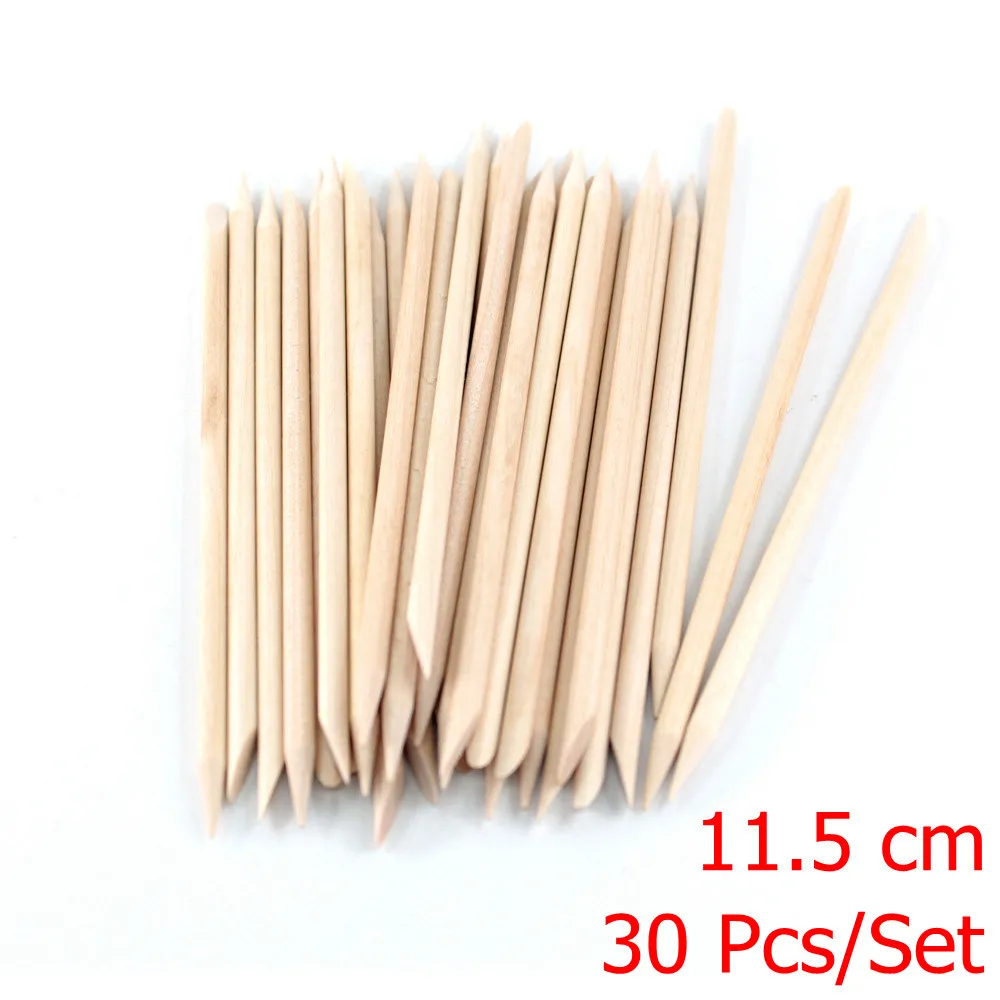 11.5 cm 30Pcs 10/30/50 шт в наборе, Для женщин Оранжевый двухконфорочная вафельница для деревянные палочки, красная объемная точка, парафиновый принтер gelli(жидкость для снятия ногтей кутикулы толкатель средство для снятия маникюра, педикюра ногтей инструменты - Цвет: 11.5 cm 30Pcs