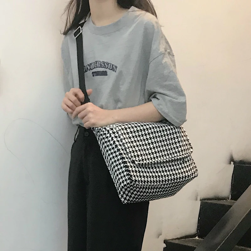 

Large Capacity Women Canvas Shoulder Bag Vintage Winter Ladies Plaid Messenger Bags Fashion Female Travel Casual Tote Handbags