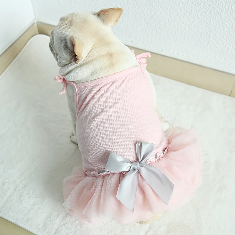 

Pink Little fairy Cotton Fat Dog Dress Pet Products Bulldog Pug Summer Clothing For Dogs Cats Rabbit Teddy Dog Clothes