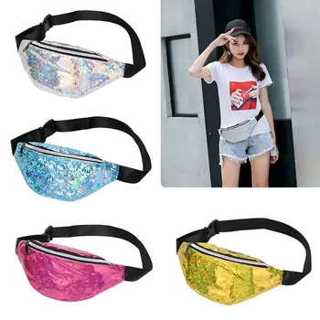

coofit Colorful Sequin Women Waist Bag Ladies Pocket Fashion Holographic Sequin Fanny Pack Chest Bag Waist Pack For Travel