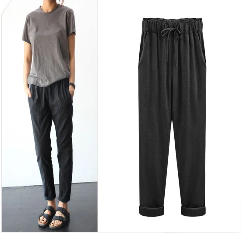 black linen plus size pants