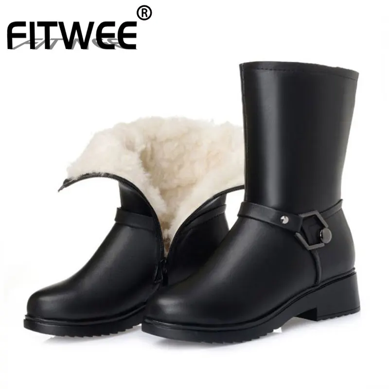 

FITWEE Genuine Leather Ankle Boots For Women Winter Plush Keep Warm Short Boots High Quality Women Footwear Size 35-43