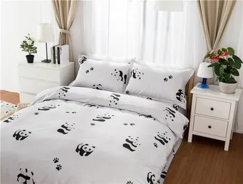 

Cartoon Panda Bedding Sets Bed Sheet Pillowcase Cute Bedclothes Bed Linen 3/4PCS White and Black Duvet Cover Set
