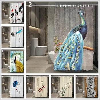 

Peacock Printed Shower Curtains Waterproof Polyester Fabric 180x180 cm Grommet 1 Piece Hotel Bathroom Curtain Jinya Home Decors