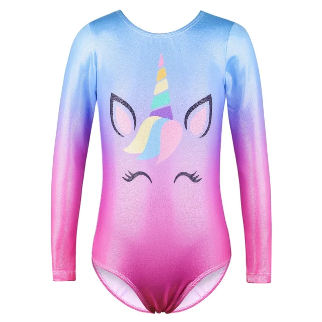 BAOHULU Original Long Sleeve Ballet Leotard Toddler Girls Cartoon Pattern Gymnastics Leotard Fitness Ballet Dance Costumes B218 BluePurple