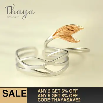 

Thaya Genuine s925 Silver Gold-color Beauty Fishtail finger Rings handmade Wave Rings For Women Engagement ladies Jewelry