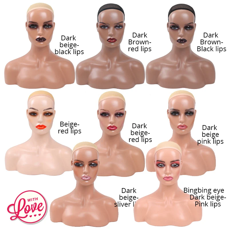 Plussign 사실적인 하프 바디 더블 숄더 PVC 훈련 마네킹 헤드, 디스플레이 가발 모자 쥬얼리, 3 가지 색상 사용 가능, 1 개