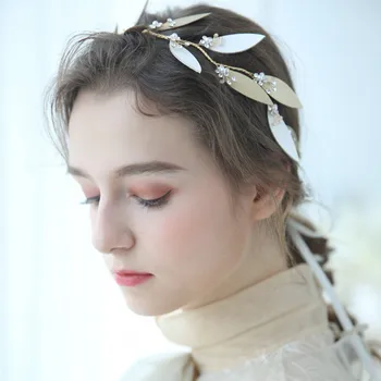 

NPASON Anniversary Party Gold Leather Leafs Wedding Bridal Vine Headpiece For Women