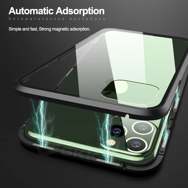 GKK Магнитный адсорбционный металлический чехол для IPhone 11 Pro Max чехол Полная защита 9H закаленное стекло крышка для IPhone 11 Pro Max чехол