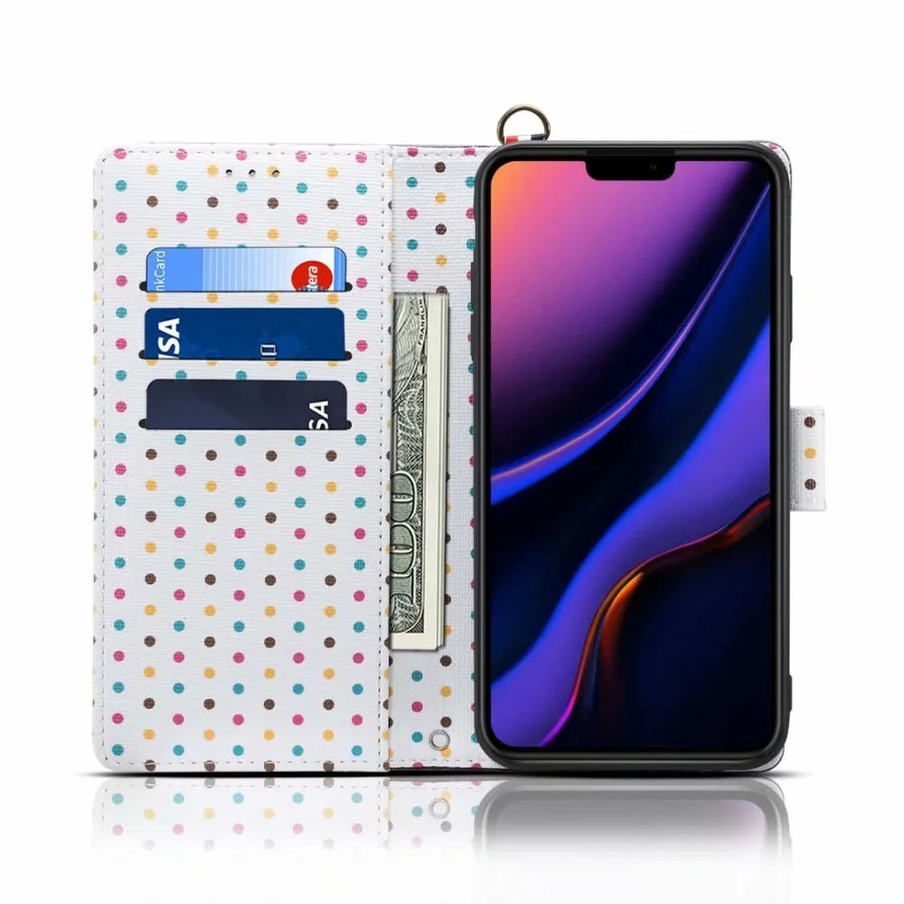 Wave point dot wallet card leather case for iPhone (10)